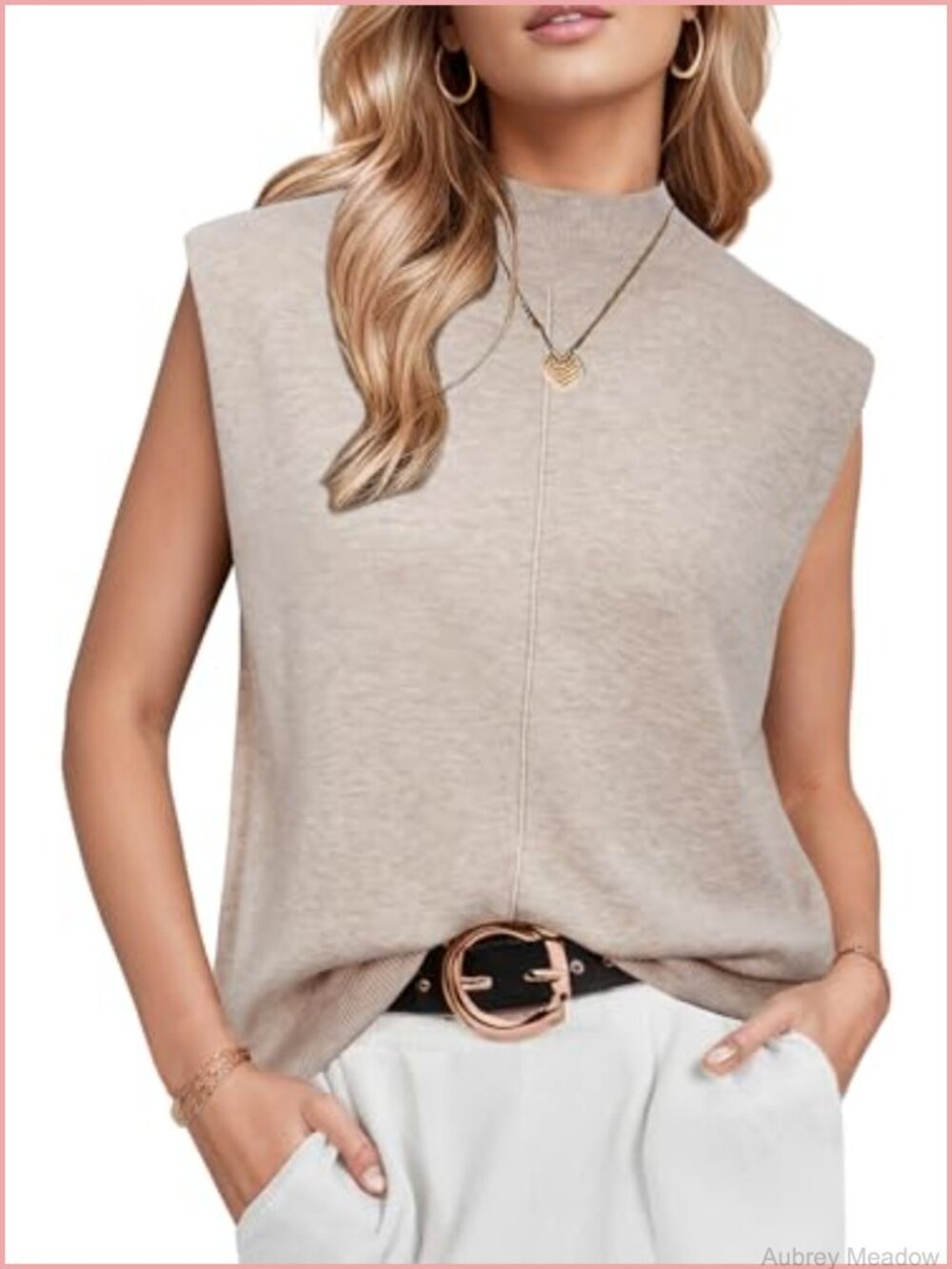 Wool Blend Mock Neck Sweater Vest Sleeveless Work Top